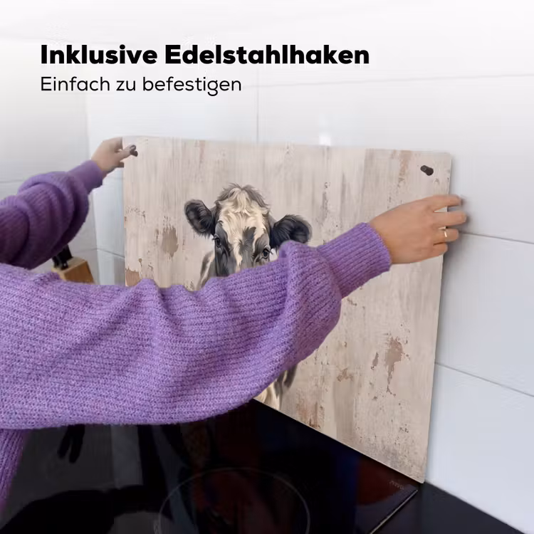 Koe - Portret - Dieren - Modern Inductie beschemer met haakjes klein -ky-ophangen-de