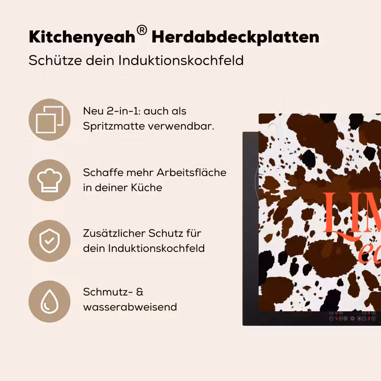 Koeienprint - Limited edition - Rood Inductie beschemer met haakjes klein -ky-usp-de