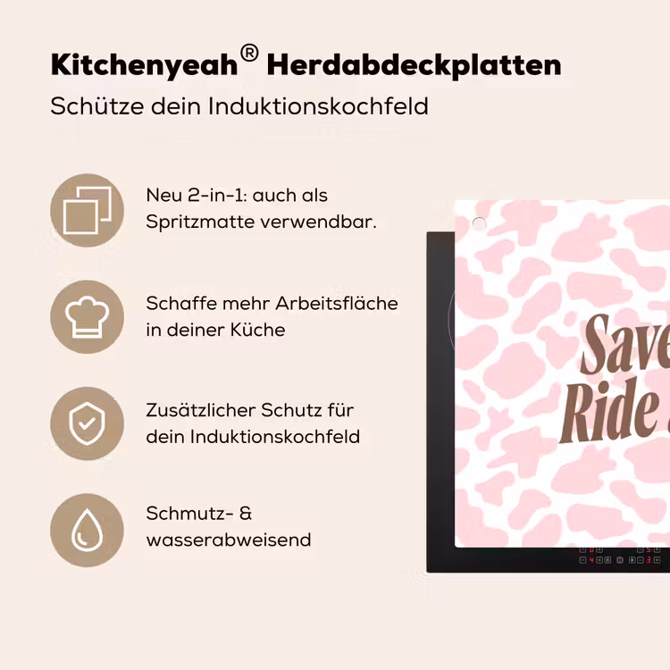 Koeienprint - Roze - Cowboy - Horse Inductie beschemer met haakjes klein -ky-usp-de