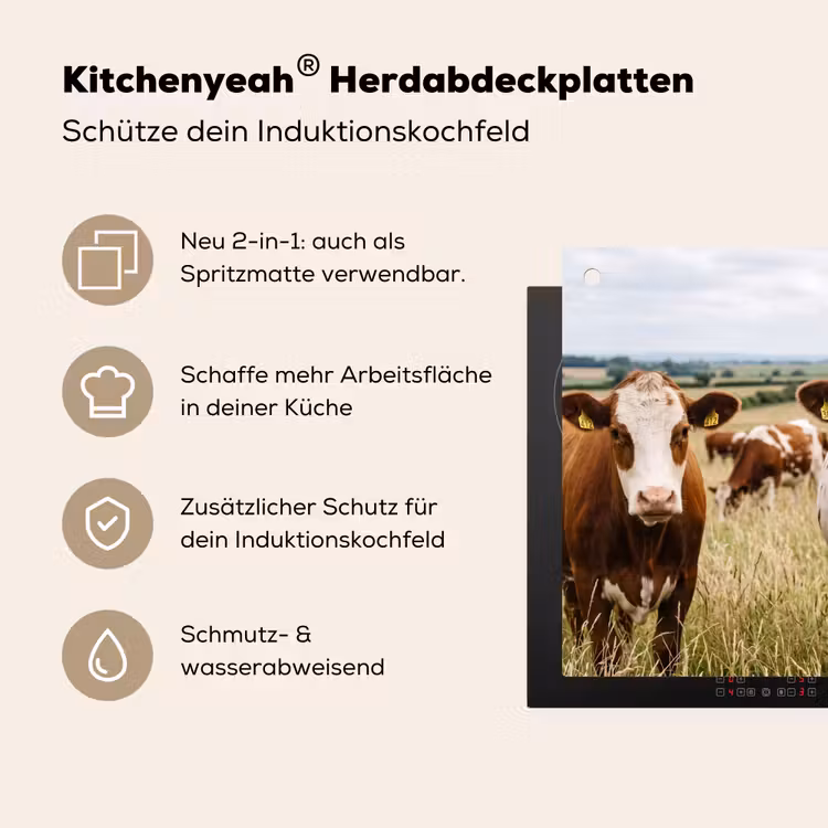 Koeien - Portret - Weide - Boerderij - Nieuwsgierig Inductie beschemer met haakjes klein -ky-usp-de
