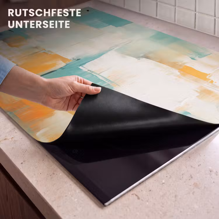 2-in-1 Herdabdeckplatte & Spritzschutz - Kunst - Abstrakt - Blau - Weiß — 4