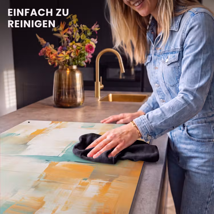 2-in-1 Herdabdeckplatte & Spritzschutz - Kunst - Abstrakt - Blau - Weiß — 5