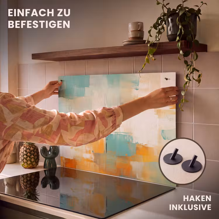 2-in-1 Herdabdeckplatte & Spritzschutz - Kunst - Abstrakt - Blau - Weiß — 7
