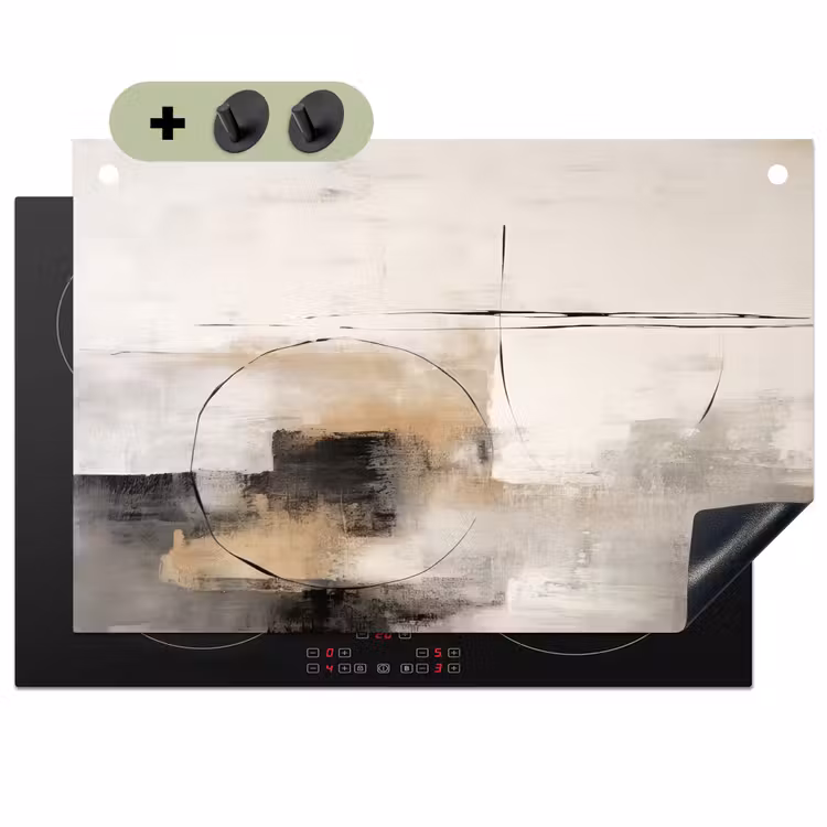 2-in-1 Herdabdeckplatte & Spritzschutz - Kunst - Abstrakt - Grau - Industriell - Kunst - Abstract - Grijs - Industrieel Inductie beschemer met haakjes klein