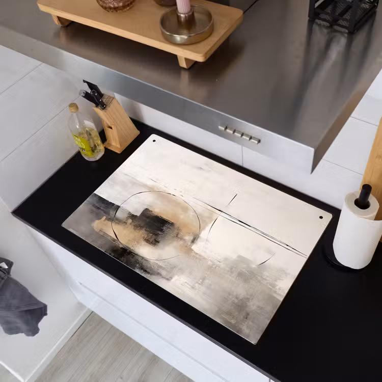 2-in-1 Herdabdeckplatte & Spritzschutz - Kunst - Abstrakt - Grau - Industriell - Kunst - Abstract - Grijs - Industrieel Inductie beschemer met haakjes klein