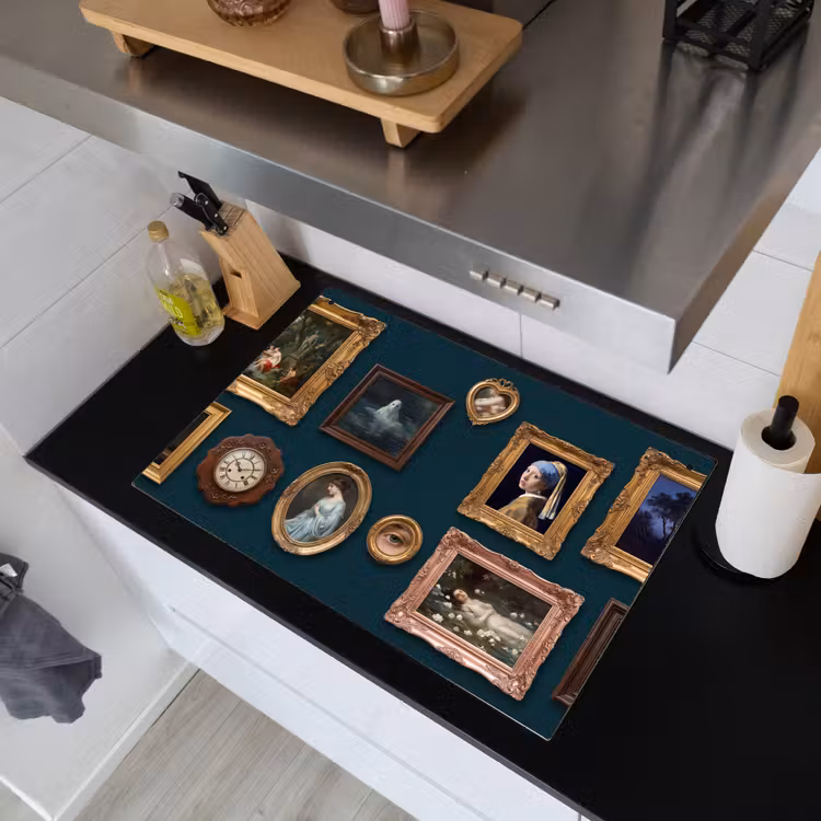Kunst - Schilderijen - Decoratie - Klassiek - Groen Inductie beschemer met haakjes klein -sfeer1