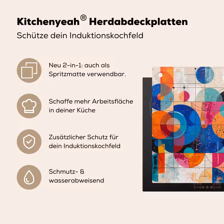 Kunst - Geometrisch - Abstract - Kleurrijk Inductie beschemer met haakjes klein -ky-usp-de