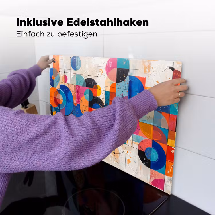 Kunst - Geometrisch - Abstract - Kleurrijk Inductie beschemer met haakjes klein -ky-ophangen-de