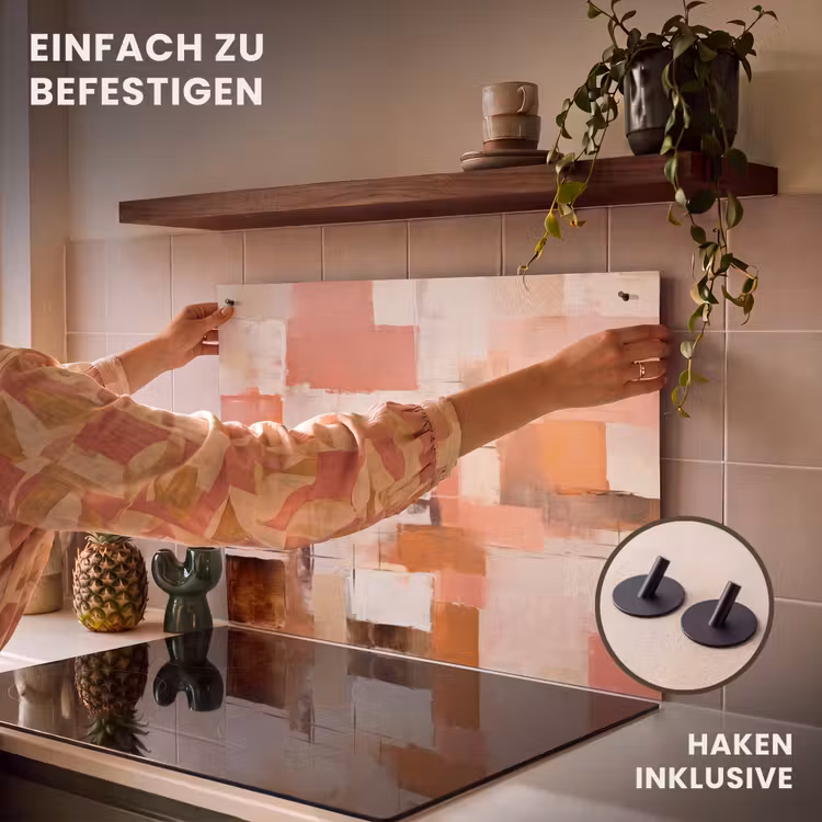 2-in-1 Herdabdeckplatte & Spritzschutz - Kunst - Rosa - Abstrakt - Kunst - Roze - Abstract Inductie beschemer met haakjes klein