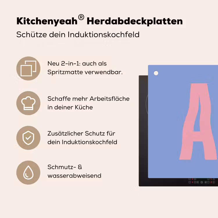 Art - Roze - Blauw Inductie beschemer met haakjes klein -ky-usp-de