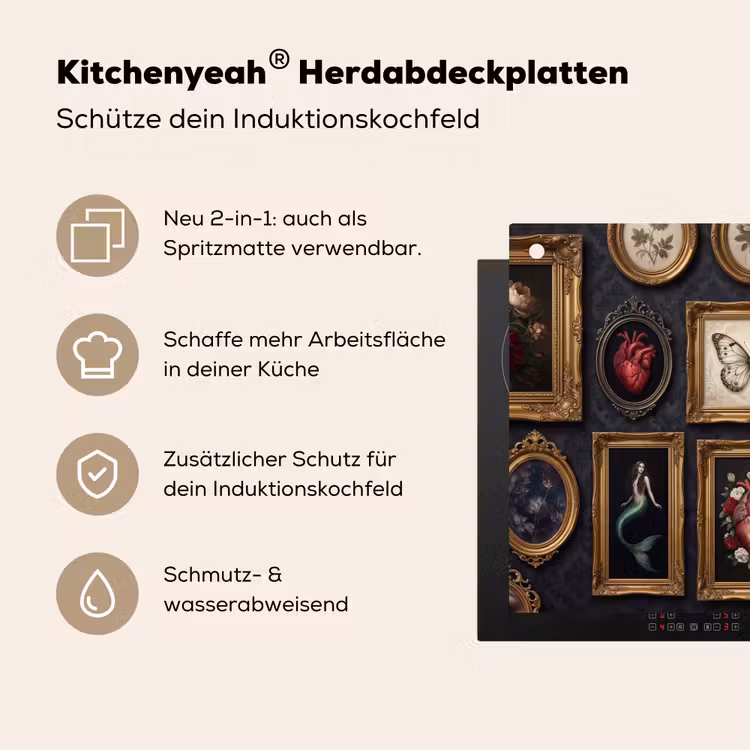 Kunst - Collectie - Vintage - Klassiek - Donker Inductie beschemer met haakjes klein -ky-usp-de