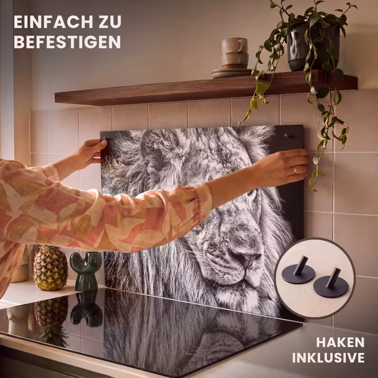 2-in-1 Herdabdeckplatte & Spritzschutz - Kupferstich eines Königs - Gravure van een Koning Inductie beschemer met haakjes klein