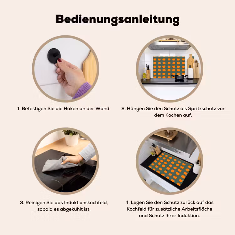 Pompoen - Patroon - Oranje Inductie beschemer met haakjes klein 777 -ky-gebruik-de