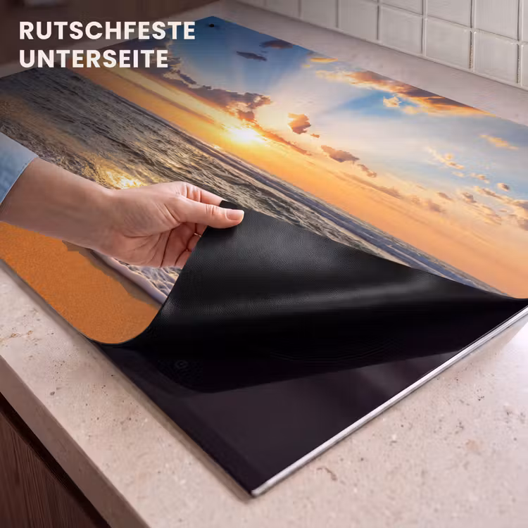 2-in-1 Herdabdeckplatte & Spritzschutz - Küstenlinie bei Wintersonne - Kustlijn bij Winterzon Inductie beschemer met haakjes klein
