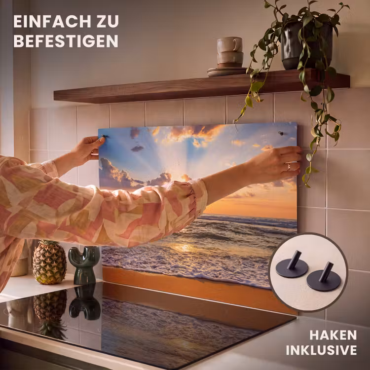 2-in-1 Herdabdeckplatte & Spritzschutz - Küstenlinie bei Wintersonne - Kustlijn bij Winterzon Inductie beschemer met haakjes klein