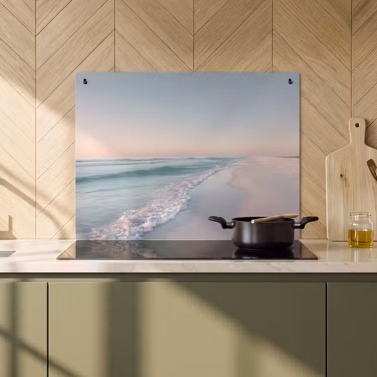2-in-1 Herdabdeckplatte & Spritzschutz - Küstenlinie - Pastell - Wasser - Kustlijn - Pastel - water Inductie beschemer met haakjes klein