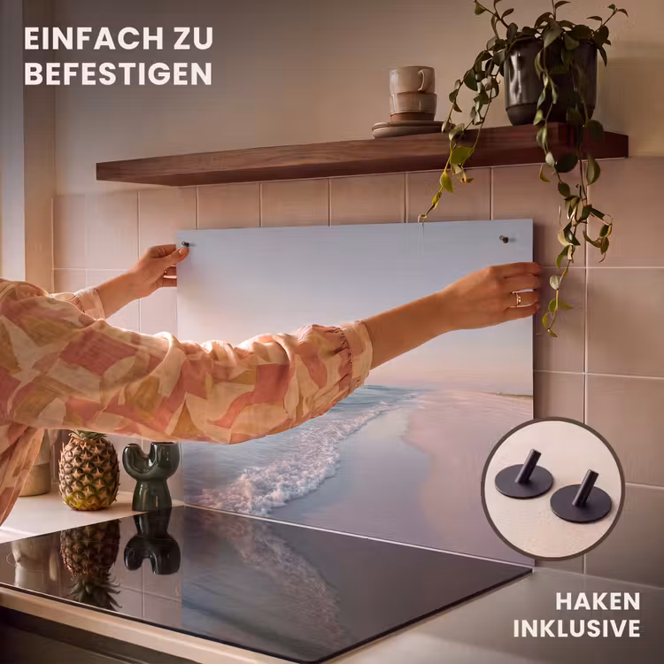 2-in-1 Herdabdeckplatte & Spritzschutz - Küstenlinie - Pastell - Wasser - Kustlijn - Pastel - water Inductie beschemer met haakjes klein