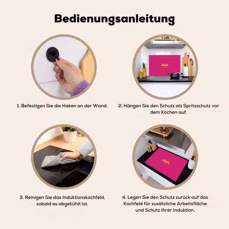 Smile - Stippen - Roze Inductie beschemer met haakjes klein -ky-gebruik-de
