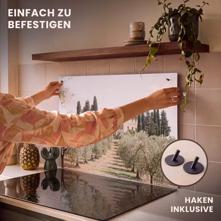 2-in-1 Herdabdeckplatte & Spritzschutz - Landhaus – Olivenbaum – Obstgarten - Landhuis - olijfboom - gaard Inductie beschemer met haakjes klein