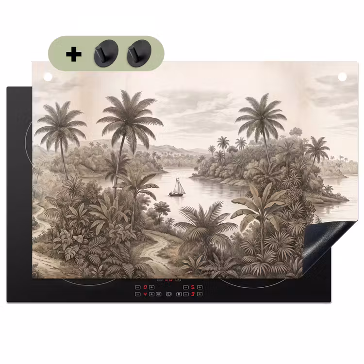 Landschap - Rivier - Boot - Tropisch - Vintage Inductie beschemer met haakjes klein -3d
