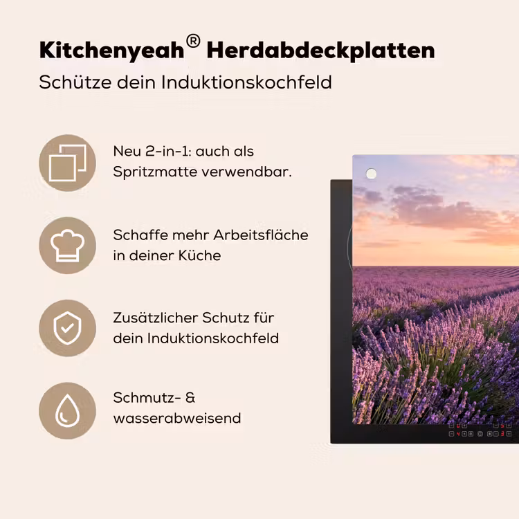 Landschap - Lavendelveld - Paars Inductie beschemer met haakjes klein -ky-usp-de