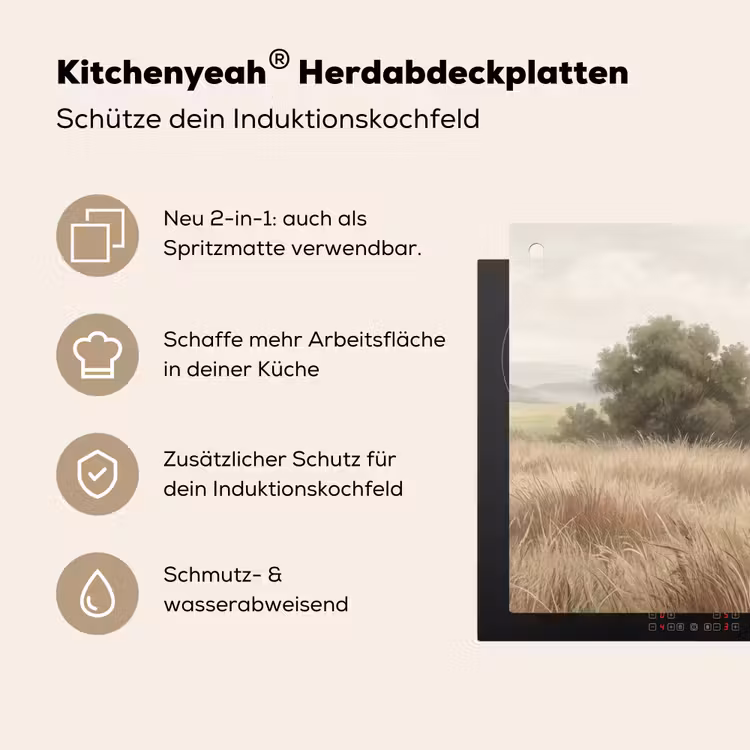 Landschap - Minimalistisch - Beige Inductie beschemer met haakjes klein -ky-usp-de