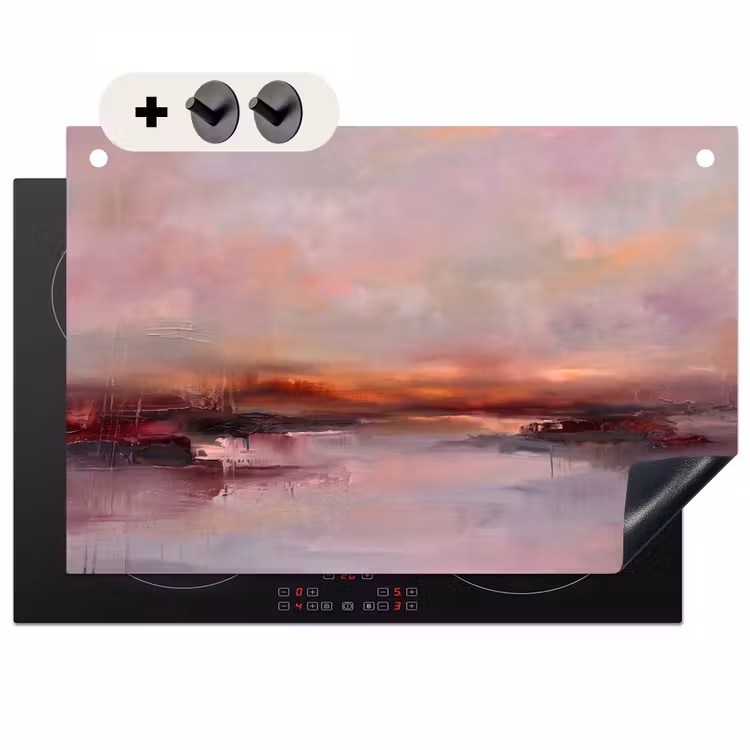 Landschap - Zonsondergang - Abstract - Modern - Roze Inductie beschemer met haakjes klein -3d