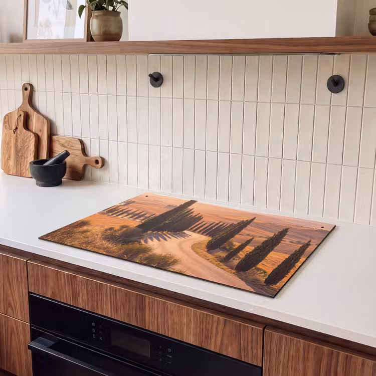 Landschap - Weg - Bomen - Natuur - Goud Inductie beschemer met haakjes klein -sfeer1