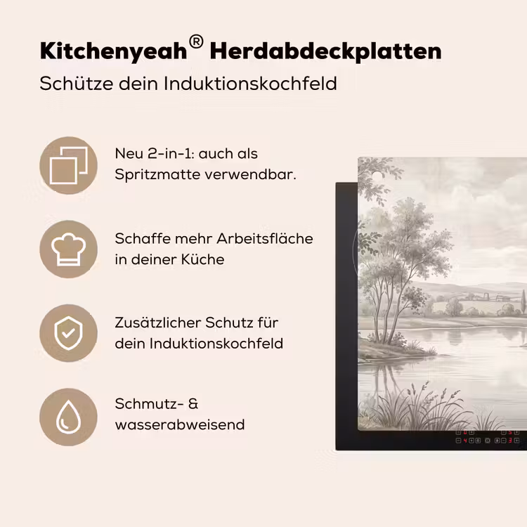 Landschap - Water - Natuur - Sepia Inductie beschemer met haakjes klein -ky-usp-de