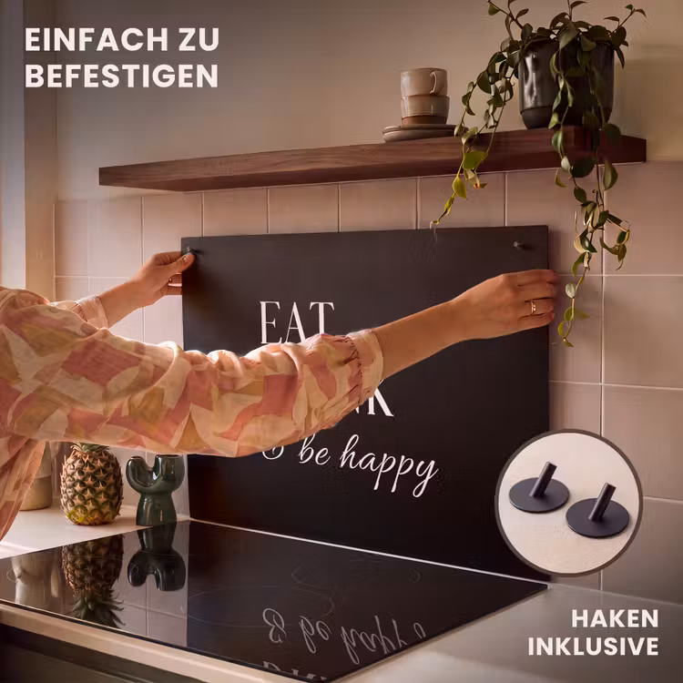 2-in-1 Herdabdeckplatte & Spritzschutz - Lebensfreude in Schwarz und Weiß — 7