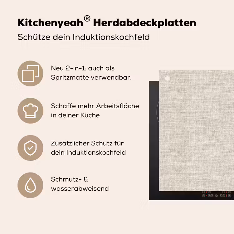 Linnen - Textuur - Beige Inductie beschemer met haakjes klein 777 -ky-usp-de