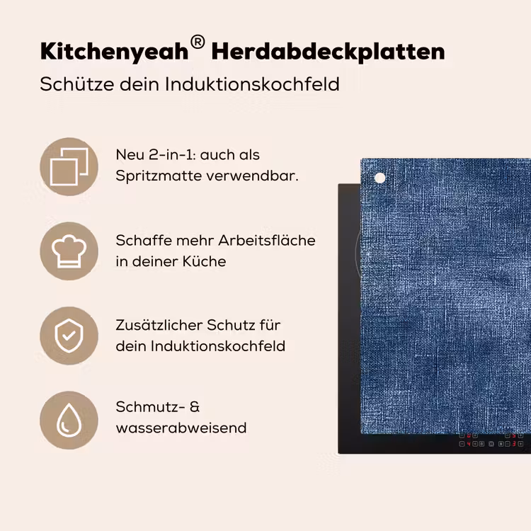 Linnen - Textuur - Patroon - Denim - Rustiek Inductie beschemer met haakjes klein 777 -ky-usp-de