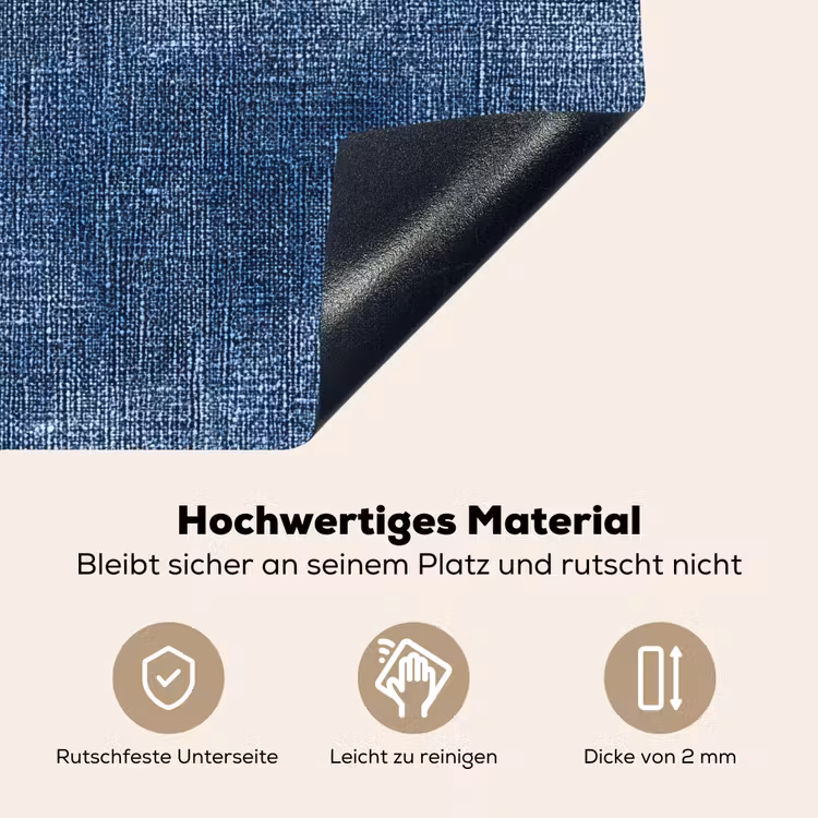 Linnen - Textuur - Patroon - Denim - Rustiek Inductie beschemer met haakjes klein 777 -ky-onderkant-de