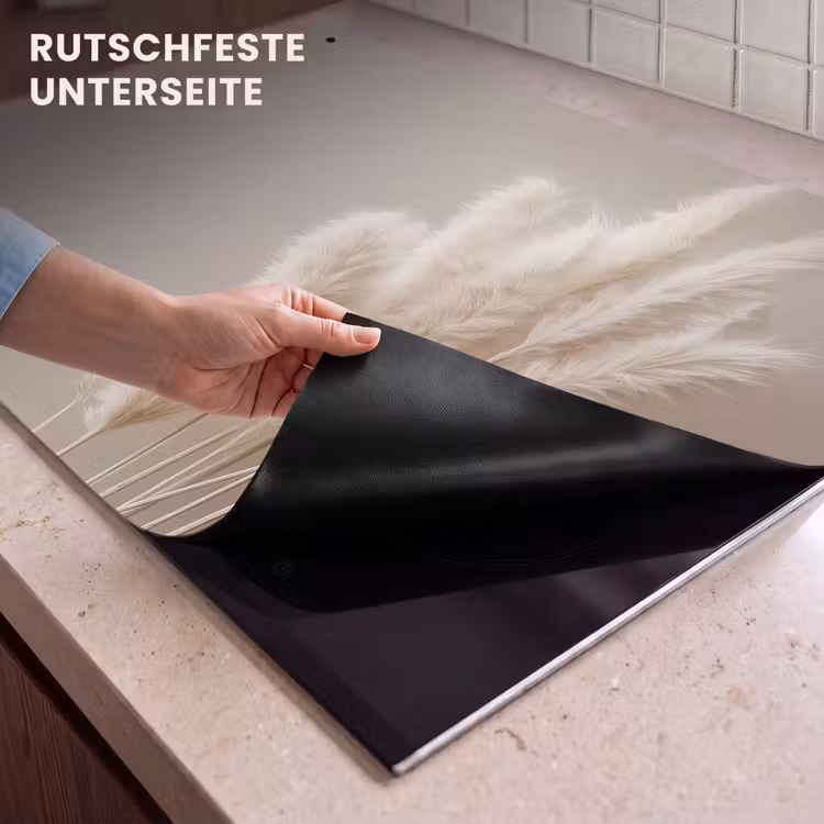 2-in-1 Herdabdeckplatte & Spritzschutz - Leises Flüstern von Pampasgras - Zachte Fluistering van Pampasgras Inductie beschemer met haakjes klein