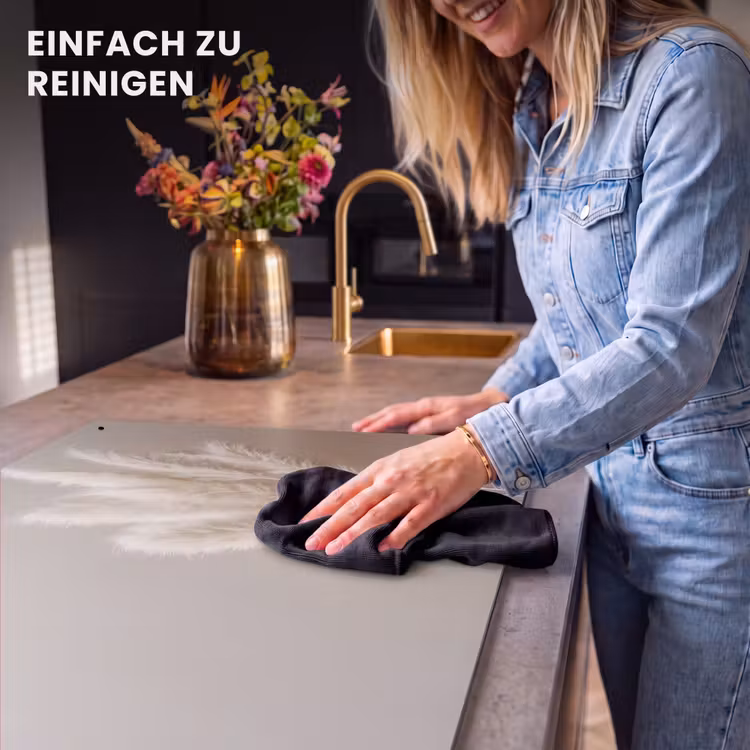 2-in-1 Herdabdeckplatte & Spritzschutz - Leises Flüstern von Pampasgras - Zachte Fluistering van Pampasgras Inductie beschemer met haakjes klein