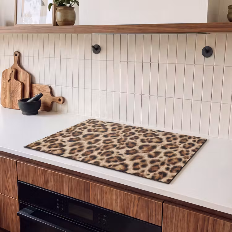 2-in-1 Herdabdeckplatte & Spritzschutz - Leopard – Braun – Fell - Luipaard - Bruin - Vacht Inductie beschemer met haakjes klein 777