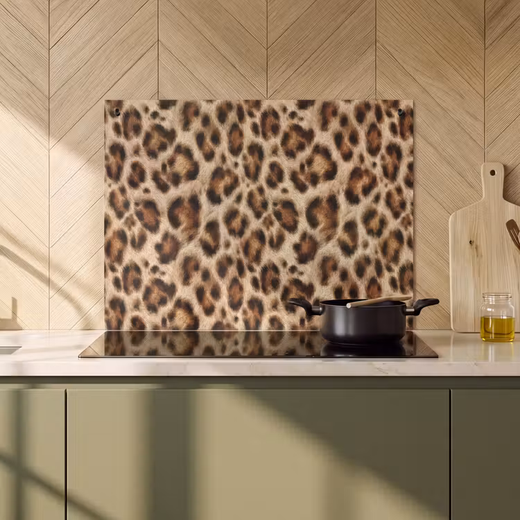 2-in-1 Herdabdeckplatte & Spritzschutz - Leopard – Braun – Fell - Luipaard - Bruin - Vacht Inductie beschemer met haakjes klein 777