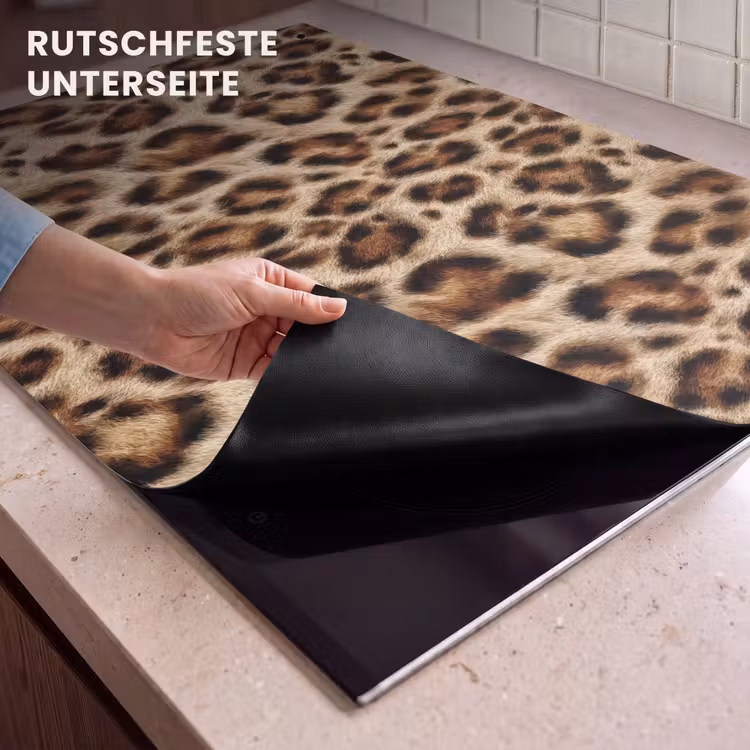 2-in-1 Herdabdeckplatte & Spritzschutz - Leopard – Braun – Fell - Luipaard - Bruin - Vacht Inductie beschemer met haakjes klein 777