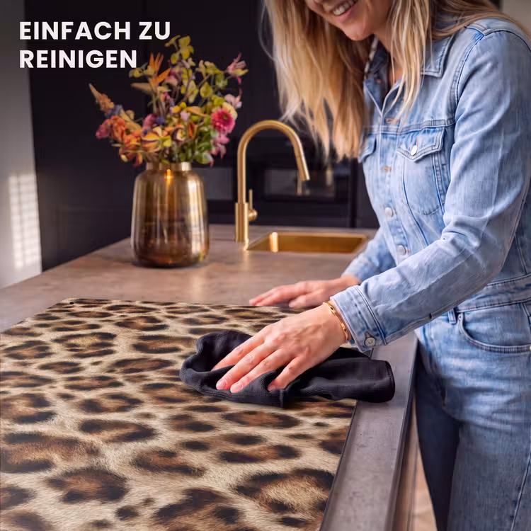 2-in-1 Herdabdeckplatte & Spritzschutz - Leopard – Braun – Fell - Luipaard - Bruin - Vacht Inductie beschemer met haakjes klein 777