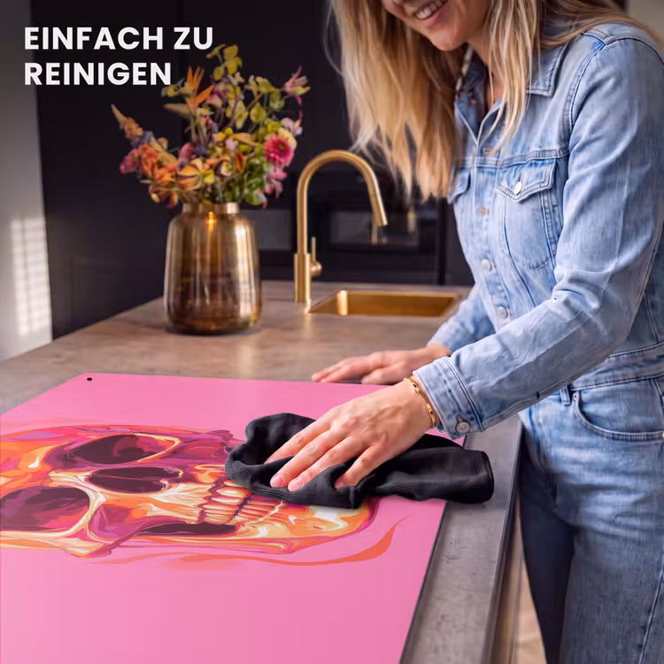 2-in-1 Herdabdeckplatte & Spritzschutz - Leuchtend rosa - Zähne - Schädel - Felroze - Tanden - Schedel Inductie beschemer met haakjes klein