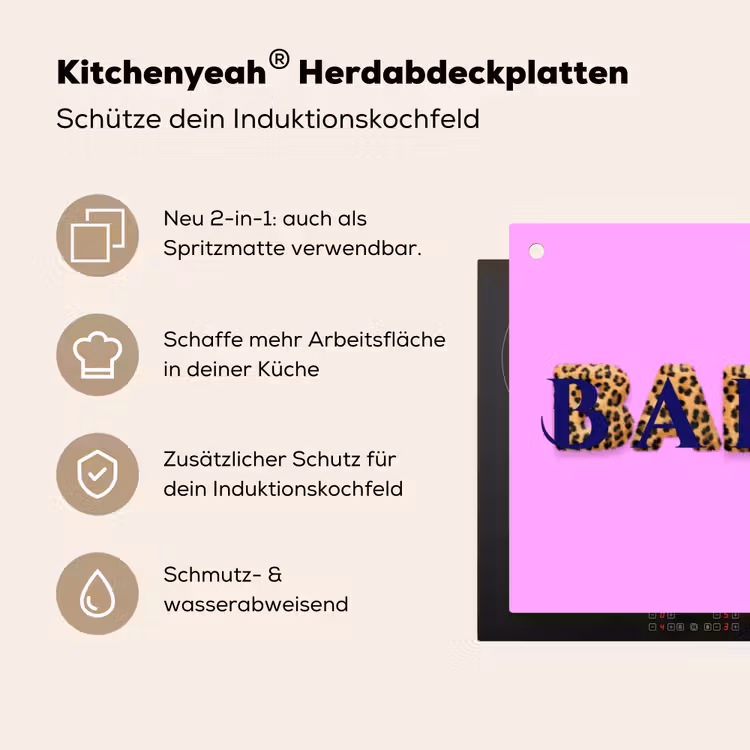Felroze - Badass - Panterprint - Schaduw Inductie beschemer met haakjes klein -ky-usp-de
