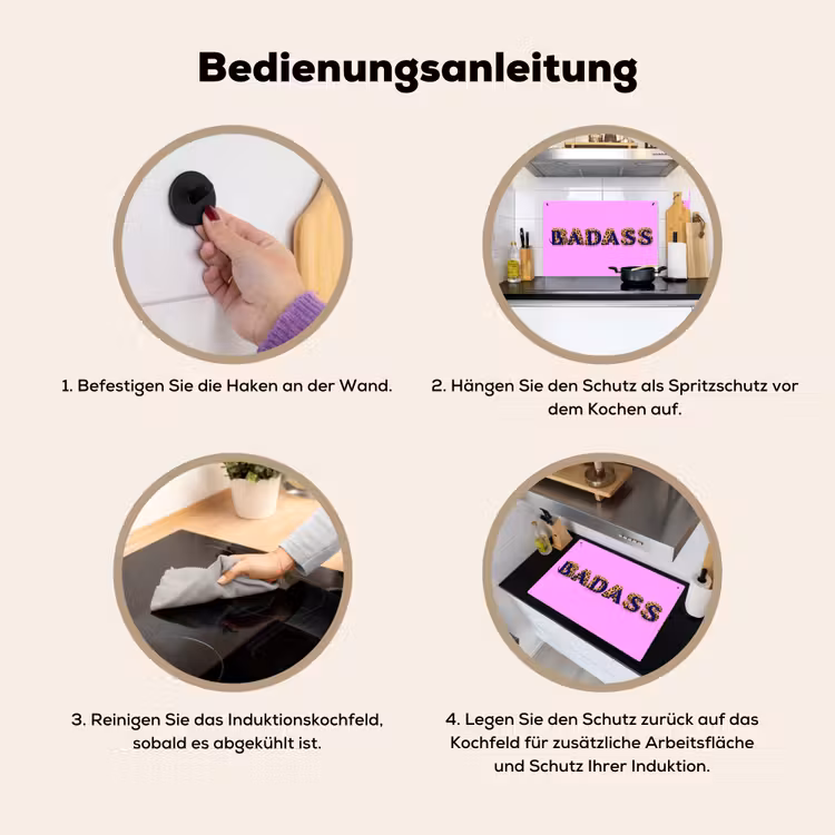 Felroze - Badass - Panterprint - Schaduw Inductie beschemer met haakjes klein -ky-gebruik-de