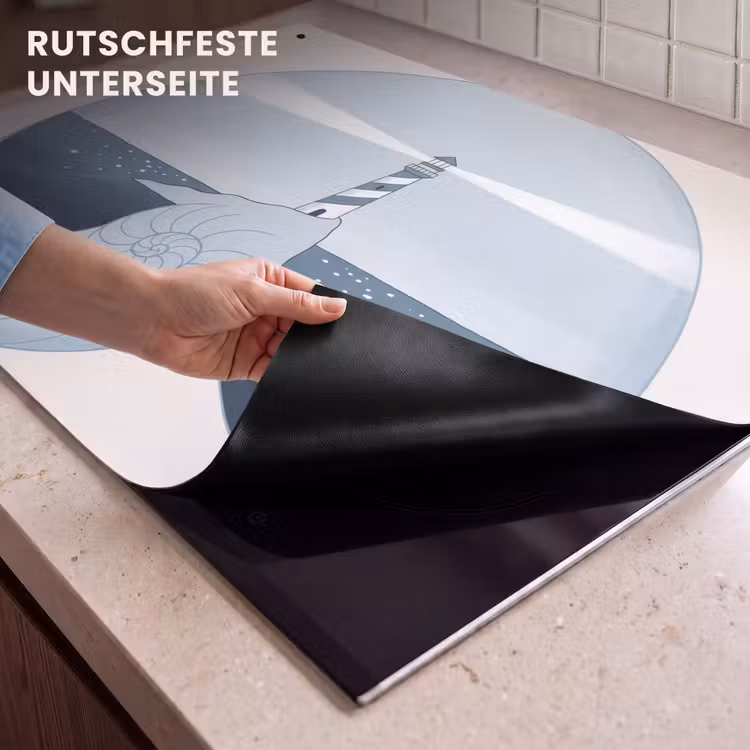 Vuurtoren - Zee - Schelp - Abstract - Blauw Inductie beschemer met haakjes klein -ky-onderkant-de