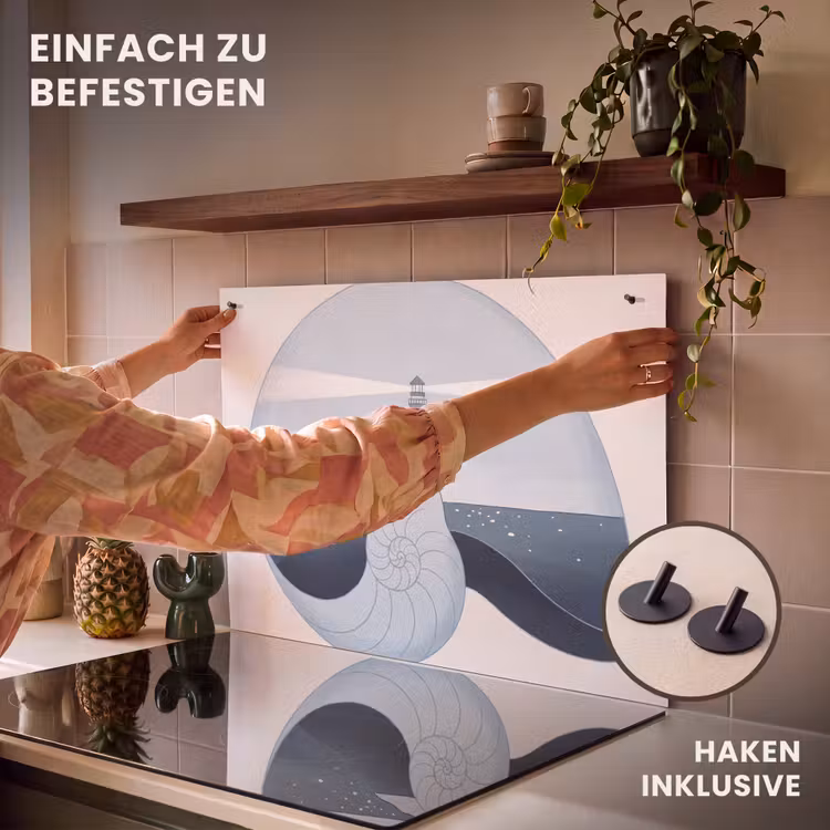 Vuurtoren - Zee - Schelp - Abstract - Blauw Inductie beschemer met haakjes klein -ky-ophangen-de