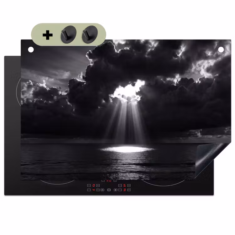 Licht - Wolken - Zee - Zwart-wit - Natuur Inductie beschemer met haakjes klein -3d