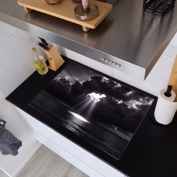Licht - Wolken - Zee - Zwart-wit - Natuur Inductie beschemer met haakjes klein -sfeer1