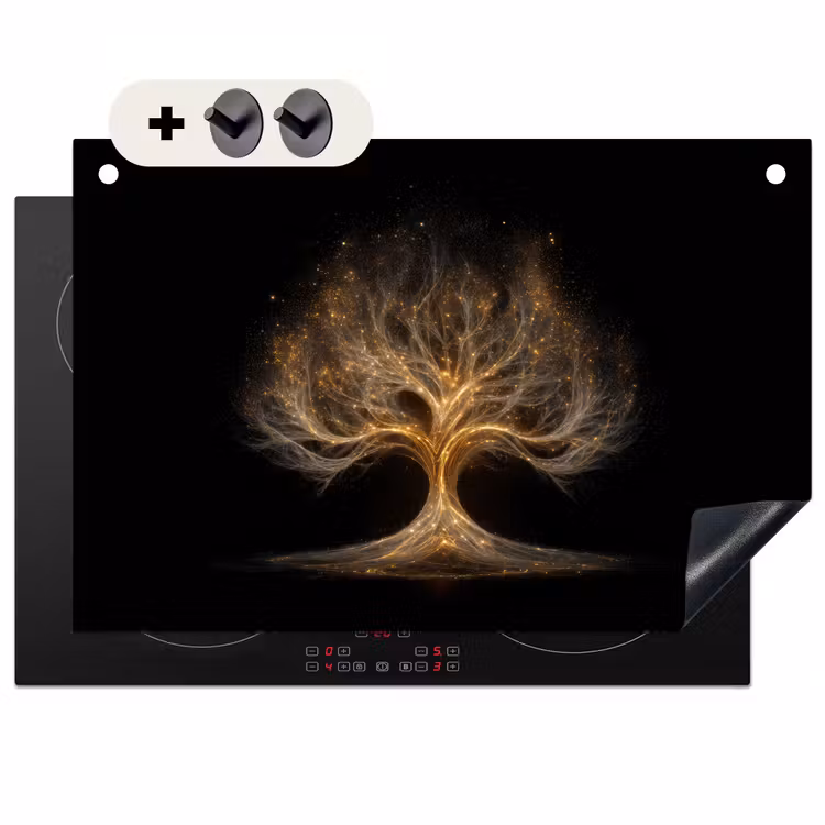 2-in-1 Herdabdeckplatte & Spritzschutz - Lichter - Baum - Abstrakt - Schwarz - Lichtjes - Boom - Abstract - Zwart Inductie beschemer met haakjes klein