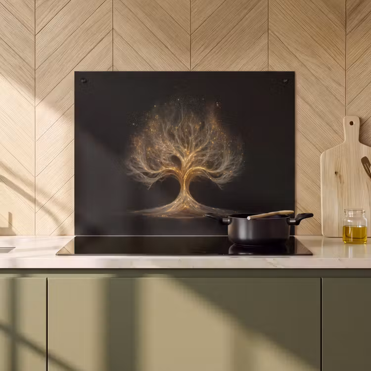 2-in-1 Herdabdeckplatte & Spritzschutz - Lichter - Baum - Abstrakt - Schwarz - Lichtjes - Boom - Abstract - Zwart Inductie beschemer met haakjes klein