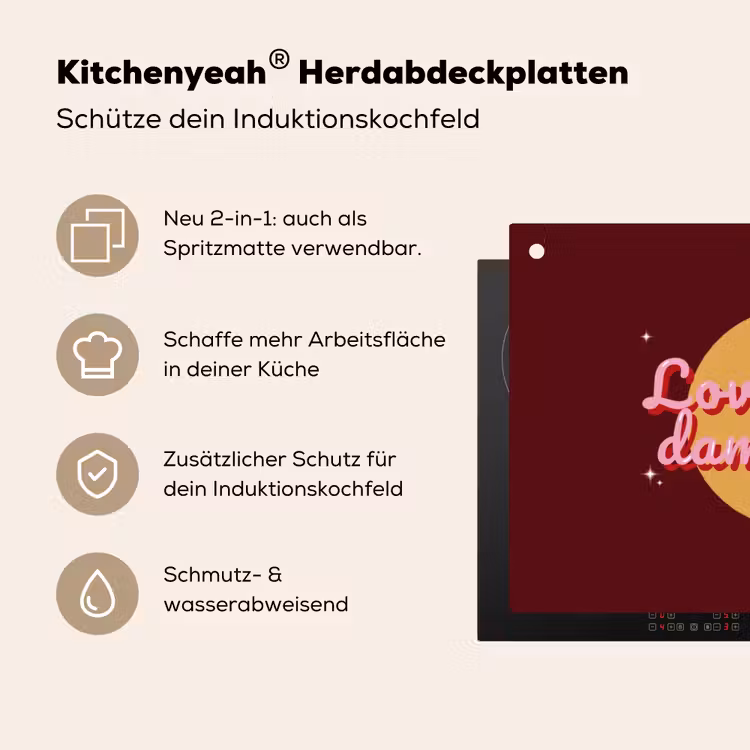 love your damn self - Cirkel - Glitter - Rood Inductie beschemer met haakjes klein -ky-usp-de
