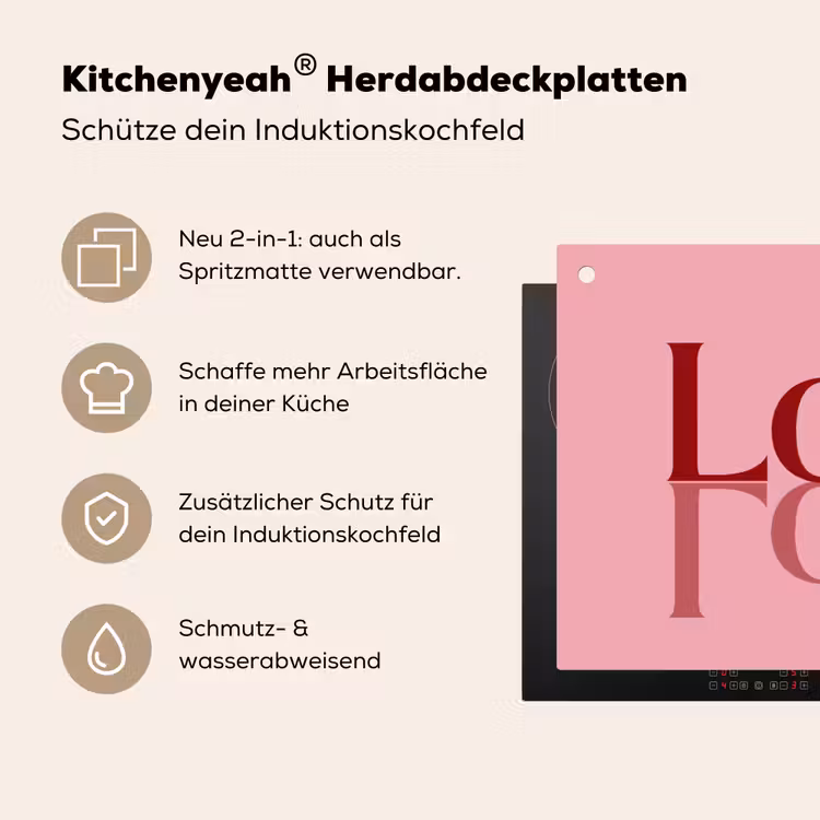 Love - Roze - Spiegeling Inductie beschemer met haakjes klein -ky-usp-de
